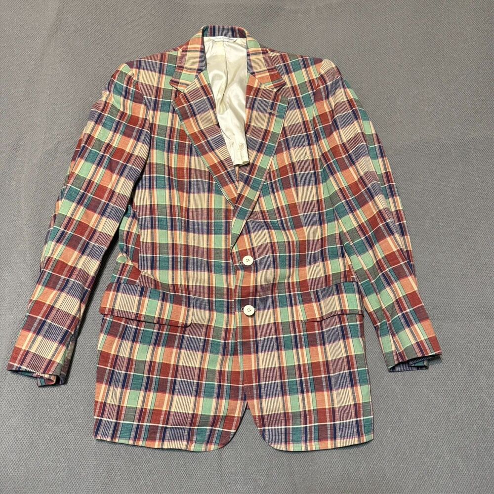 VTG 70S 80s Jack Nicklaus Mens Blazer Size 38 Plaid Golden Bear Indian Madras